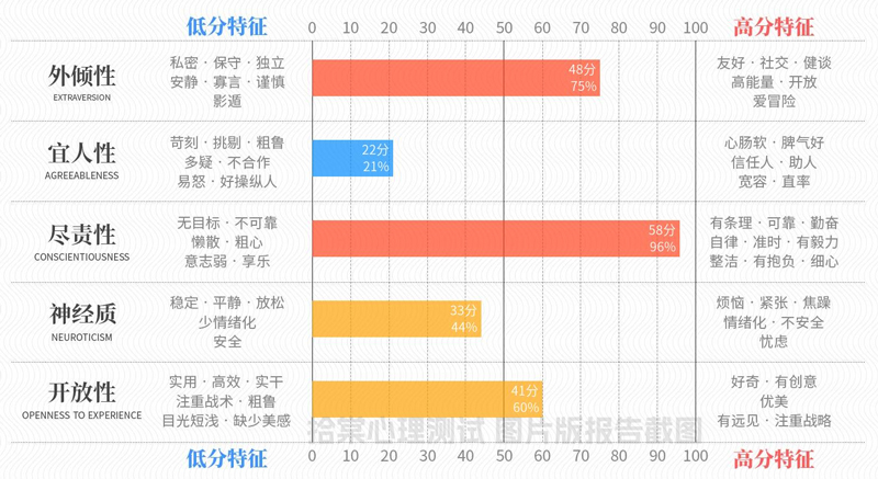 大五人格测试NEO-FFI-拾棠心理测试图片版测试报告截图