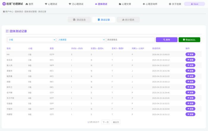 拾棠团体心理测试记录
