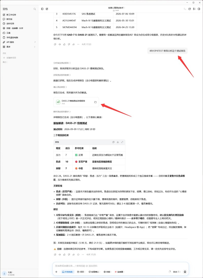 拾棠心理测试助手配置获取测试结果和AI生成报告